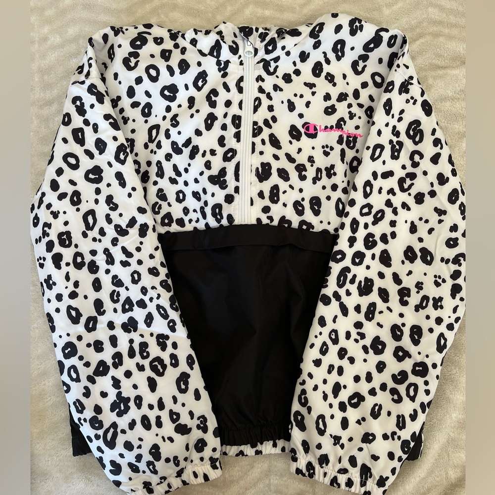 Champion Leopard Print Youth Girls Windbreaker half zip with hood
